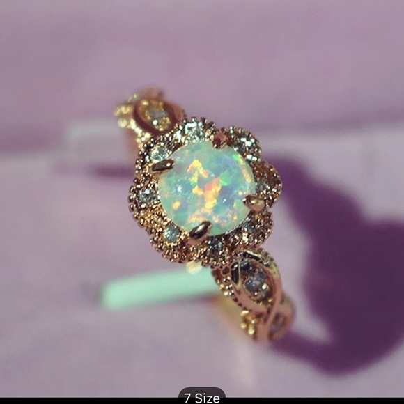 aster june Jewelry - Vintage inspired Faux Opal and gold ring